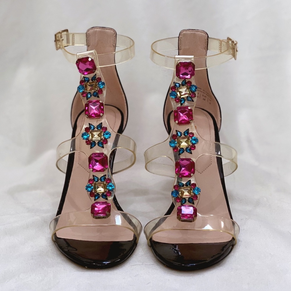 Aldo Clear Strap Jeweled Stiletto Heels